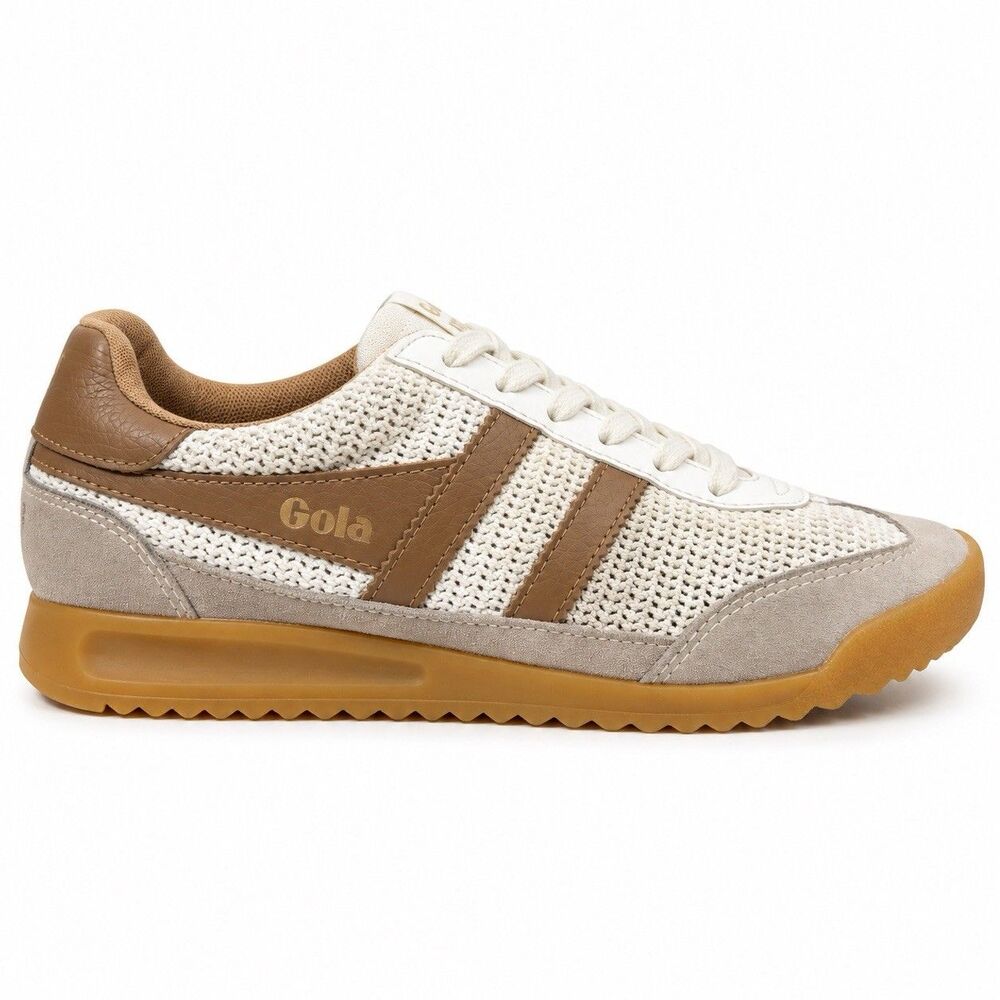Gola Tornado Zephyr Womens 7 Cream Tan Knit Sneakers Gum Sole Retro CLB768